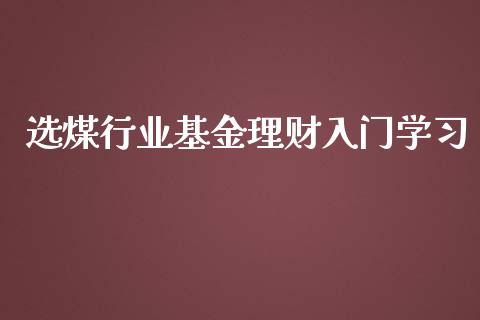 选煤行业基金理财入门学习_https://www.ltsssb.com_基金频道_第1张