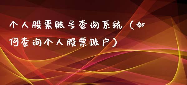 个人股票账号查询系统（如何查询个人股票账户）_https://www.ltsssb.com_股票理论_第1张