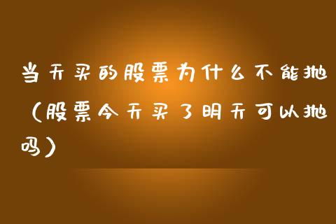 当天买的股票为什么不能抛（股票今天买了明天可以抛吗）_https://www.ltsssb.com_股票理论_第1张
