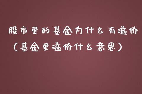 股市里的基金为什么有溢价（基金里溢价什么意思）_https://www.ltsssb.com_国际财经_第1张