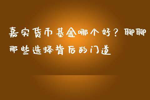 嘉实货币基金哪个好？聊聊那些选择背后的门道_https://www.ltsssb.com_股市分析_第1张