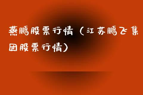 燕鹏股票行情（江苏鹏飞集团股票行情）_https://www.ltsssb.com_新股数据_第1张
