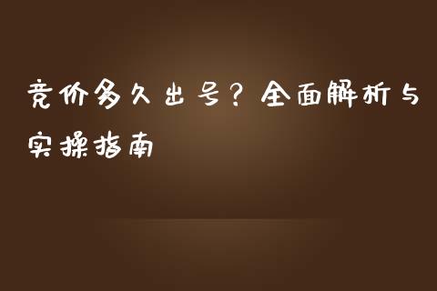 竞价多久出号？全面解析与实操指南_https://www.ltsssb.com_期货在线_第1张