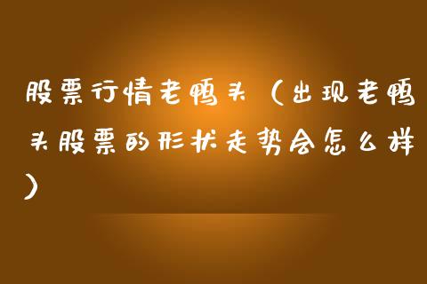 股票行情老鸭头（出现老鸭头股票的形状走势会怎么样）_https://www.ltsssb.com_新股数据_第1张