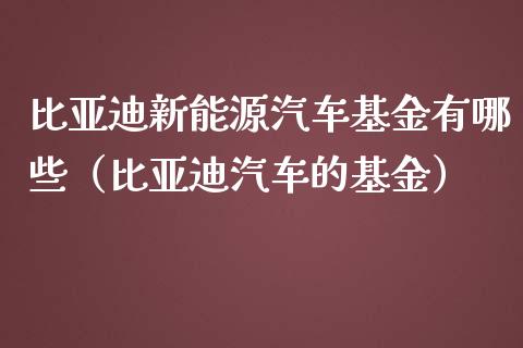 比亚迪新能源汽车基金有哪些（比亚迪汽车的基金）_https://www.ltsssb.com_国际财经_第1张