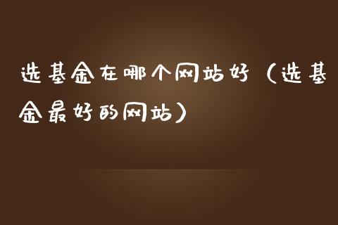 选基金在哪个网站好（选基金最好的网站）_https://www.ltsssb.com_国际财经_第1张