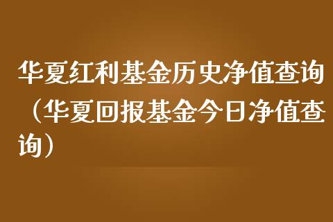 华夏红利基金历史净值查询（华夏回报基金今日净值查询）_https://www.ltsssb.com_国际财经_第1张