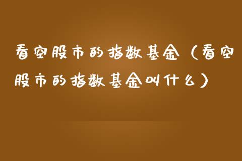 看空股市的指数基金（看空股市的指数基金叫什么）_https://www.ltsssb.com_基金频道_第1张