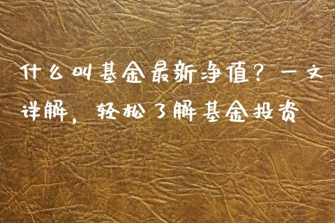什么叫基金最新净值？一文详解，轻松了解基金投资_https://www.ltsssb.com_期货行情_第1张