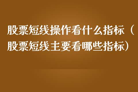 股票短线操作看什么指标（股票短线主要看哪些指标）_https://www.ltsssb.com_新股数据_第1张