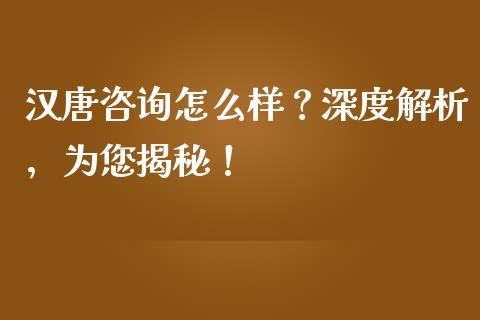 汉唐咨询怎么样？深度解析，为您揭秘！_https://www.ltsssb.com_股票理论_第1张